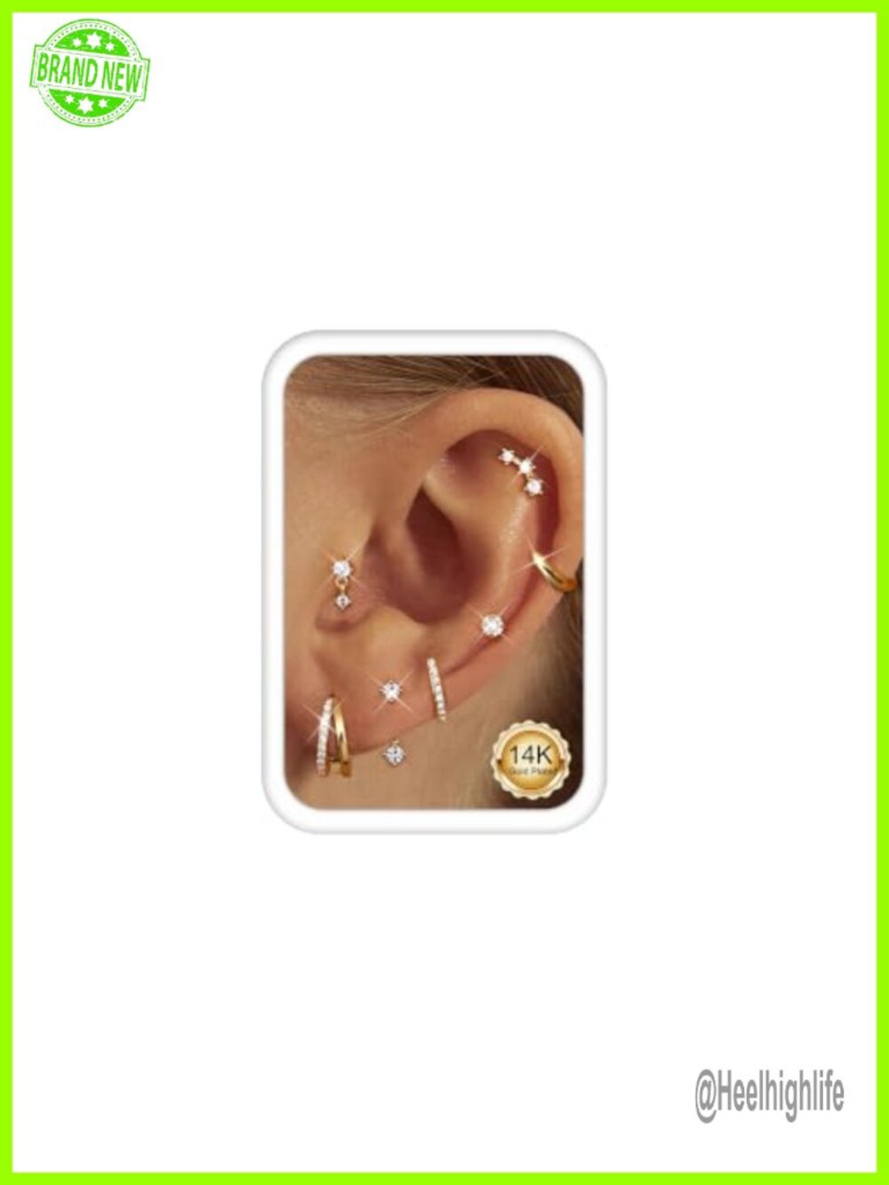 Hypoallergenic 14K Gold Plated Stainless Steel Huggie Hoop & CZ Stud Earring Set